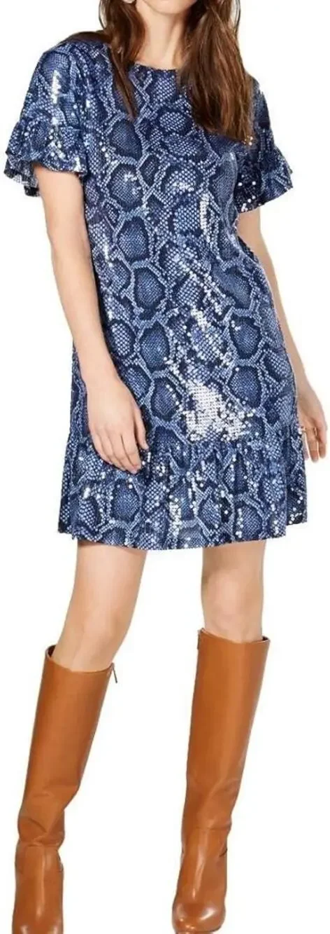 NWOT Michael Kors Python Sequin True Navy Snake Print Dress Small -can fit a Med